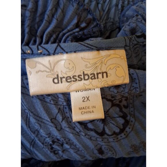 Dressbarn Shirt 2X Blue Ruffled Paisley Floral Tunic Blouse Lightweight Top - Picture 7 of 12